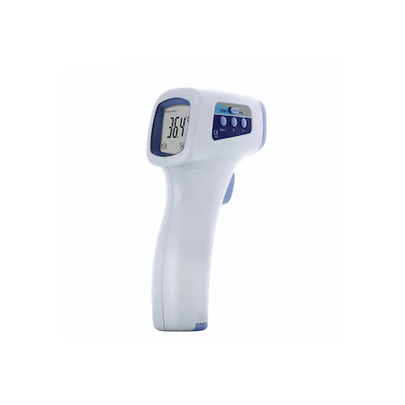 Termometru digital klausstech, tip pistol cu infrarosu, corporal sau ambiental, alarma sonora febra, alb / albastru